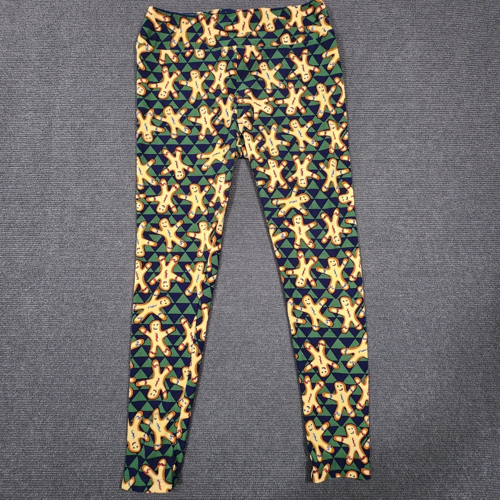 LuLaRoe Leggings Women Tall & Curvy Green Gingerbread Man Christmas Festive